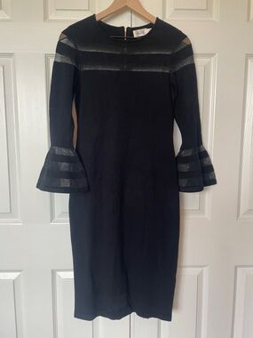 Eliza J Black Long-Sleeve Sheath Dress with Stripe Detail